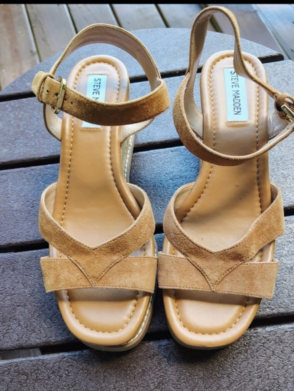 Steve Madden "Robbin"  Tan Leather Ankle-Strap Sandals